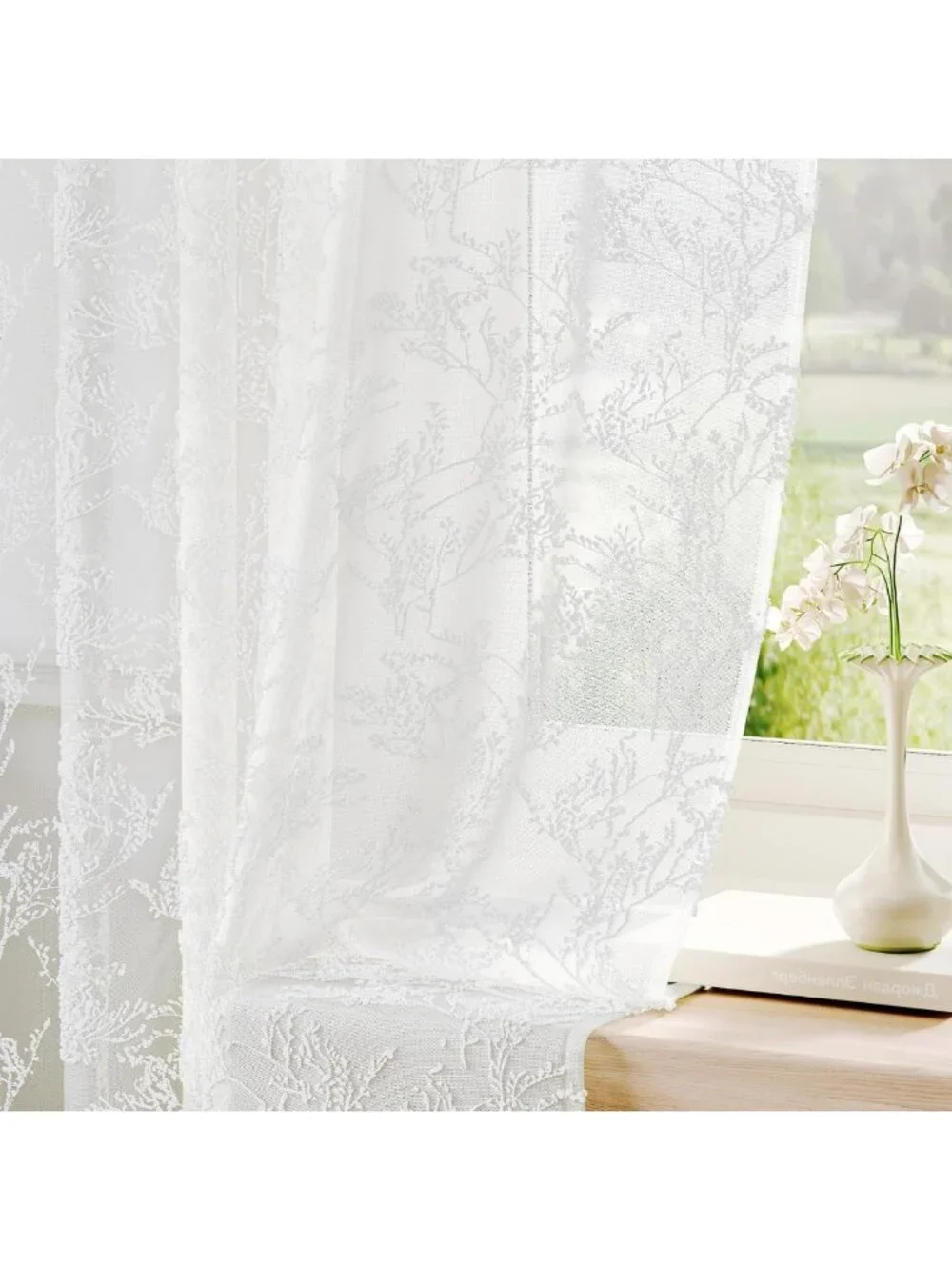 3D Textured Floral Lace Curtains - Semi-Sheer Light Filtering Drapes, 84